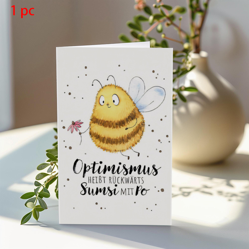 A Fluffy Bee With A Pink Flower Card, Featuring The German " Is Counterintuitive, With A Po," In And Design. Perfect For Birthdays And Holidays, An Love Cute Styles—conveying Warm