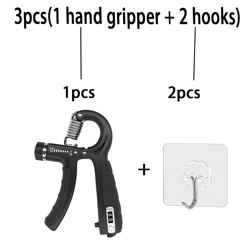 TEMU 3pcs(1 Hand Gripper+ 2hooks) Hand Gripper, Professional Hand Strength Trainer For Men, Adjustable Arm Strength Equipment, Hand And Wrist Muscle