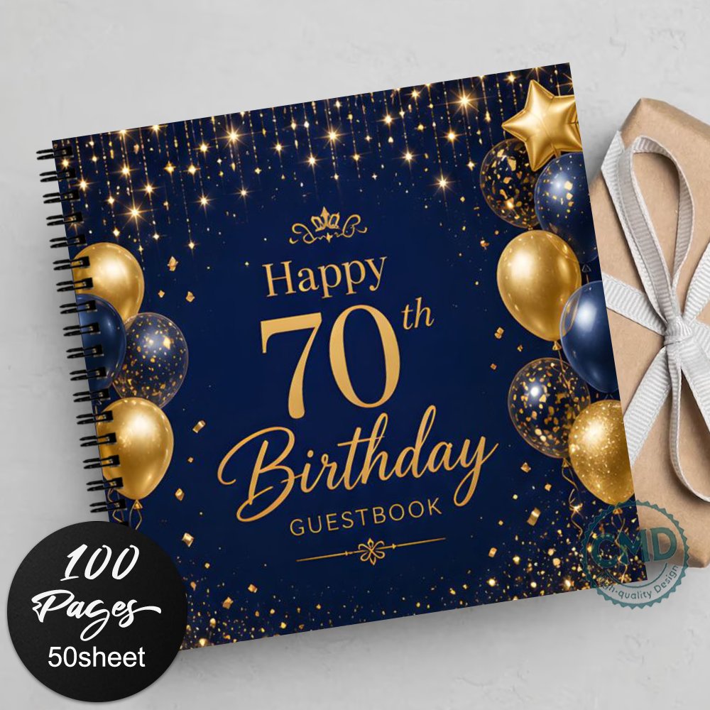 TEMU 1pc 'or élégant pour 70e anniversaire, 'or pour enregistrer anniversaires réceptions d'anneiversaire, avec motif ballon doré et paillettes