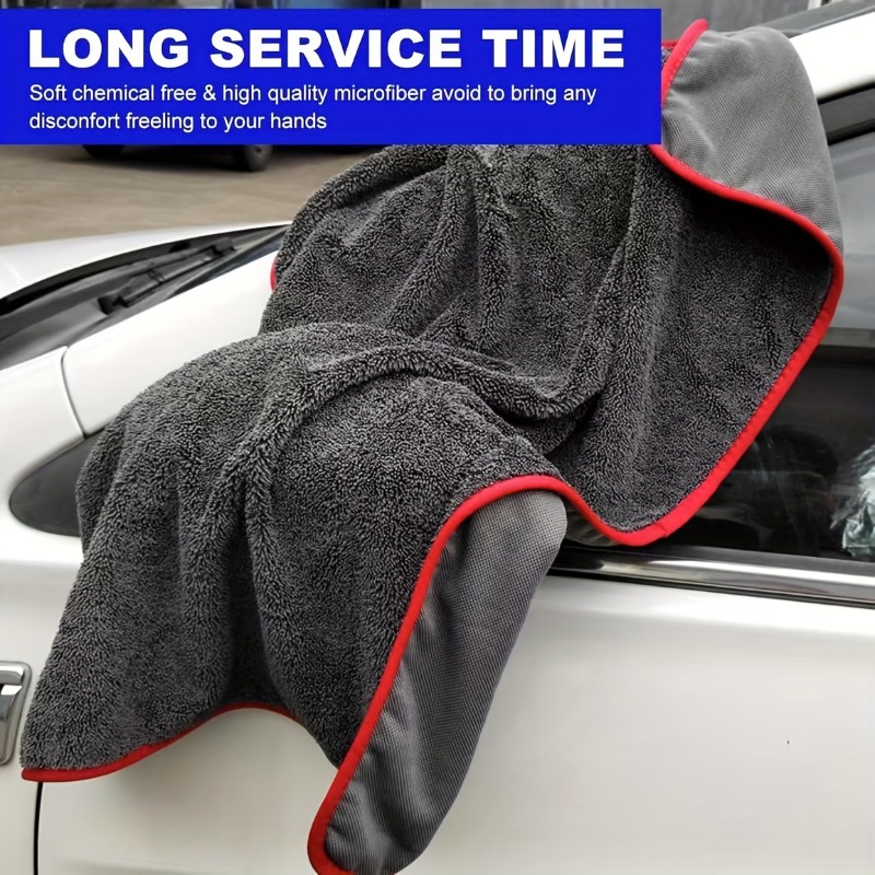 xxl extra large ultra   car drying towel thickened heavy duty strong absorbency twisted   red gray   label suitable for cars trucks boats professional car detailing cloth high absorbency material