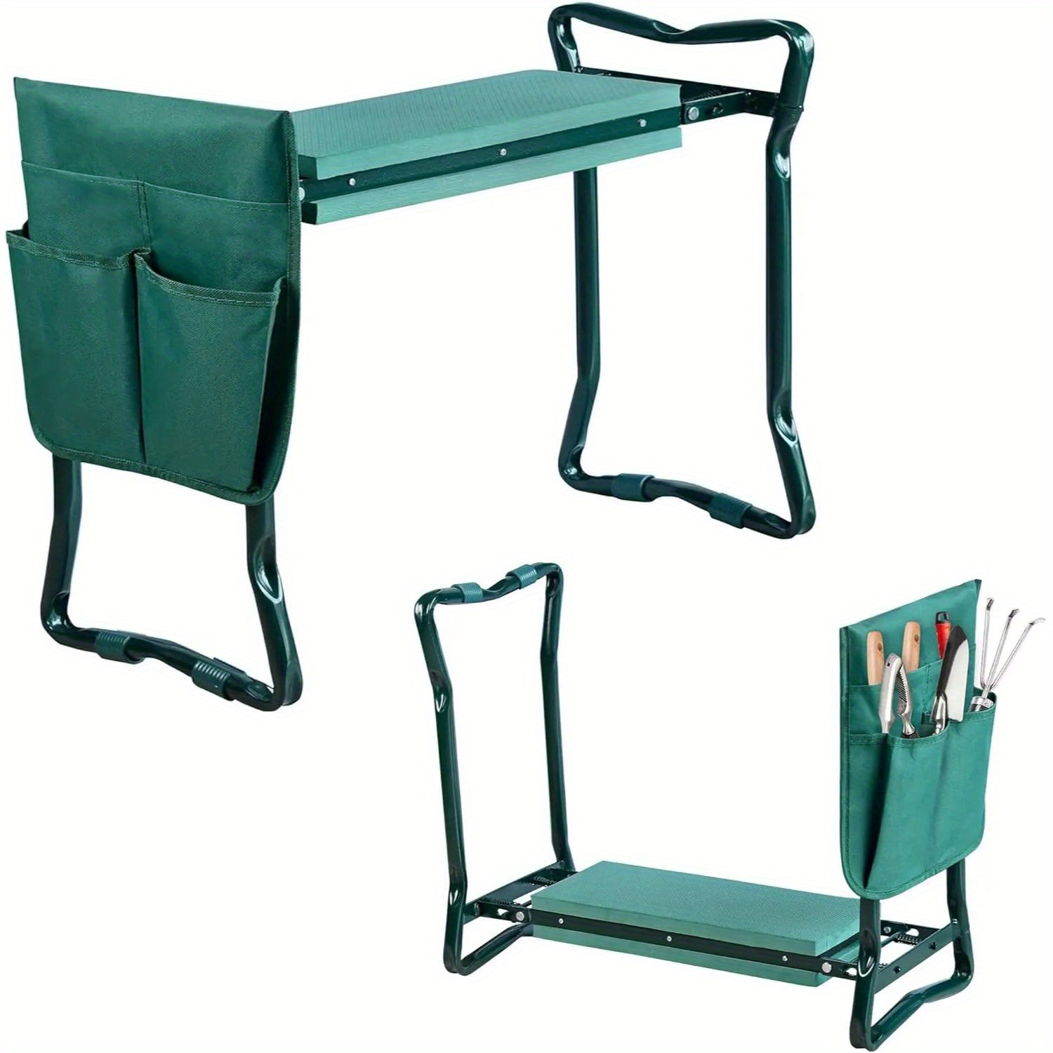 Garden Kneeling Stool, Foldable, Garden Bench, 2-in-1, With Foam Mat And Tool Bag, Portable Garden Auxiliary Work Stool, 57x44x30cm