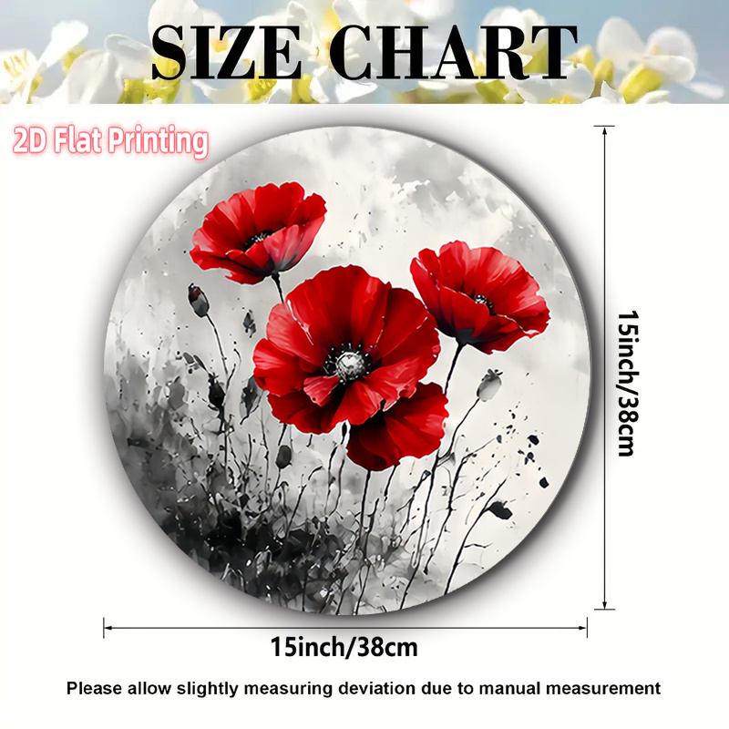 TEMU 4pcs Red Poppy Ink Wash Round Placemats - Non-slip Heat-resistant Suitable For Restaurants, Table Mats With Red Poppy , Hand Washable Polyester
