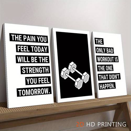 framed fitness quotes black white dumbbell design with motivational gym posters frame canvas suitable for home office bedroom gym perfect gift for boys fitness enthusiasts 2d flat