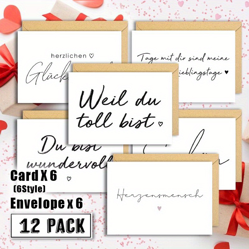 

12-pack & Cards With Envelopes, Assorted Pastoral Themes, Solid Color Paper, Multi- For Boyfriend, Girlfriend, Husband, Wife - Valentine's Day, Christmas, Easter, Spring, Summer