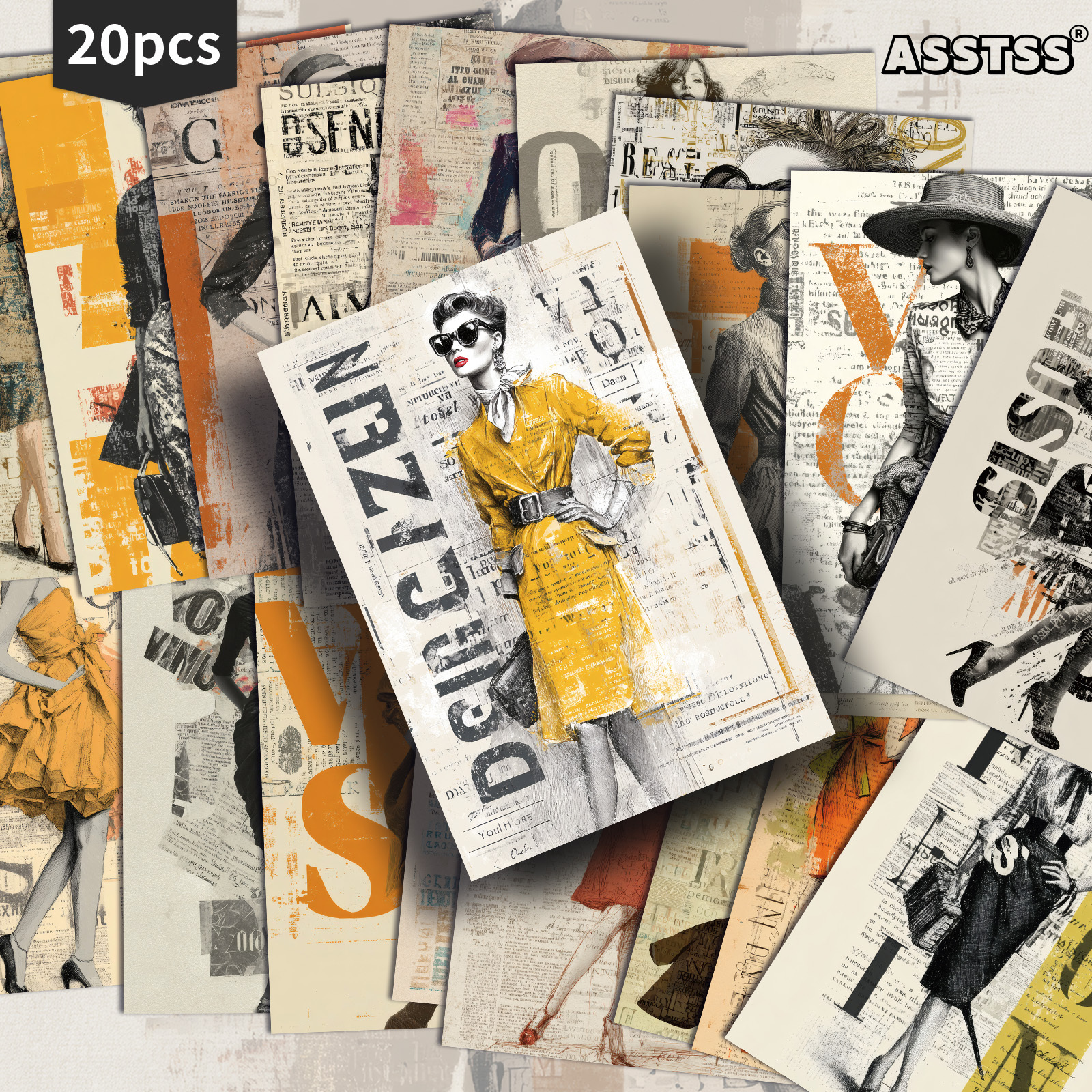 TEMU Lot de 20 cartes postales ASSTSS Vintage Fashion pour femmes - 4X16 pouces, fournitures de journal rétro, illustrations , cartes de peinture