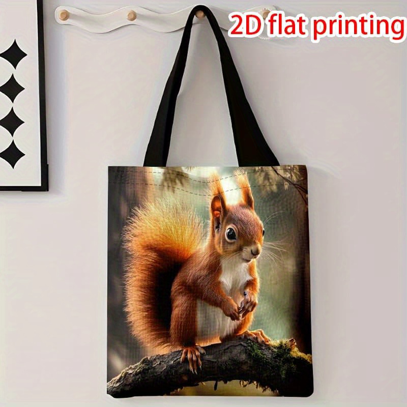 TEMU 1pc, 1pc Squirrel Themed 2d Flat Tote - Stylish Multifunctional Tote With Zipper Closure, Perfect For Shopping, Travel , Squirrel Gift, 2d Flat