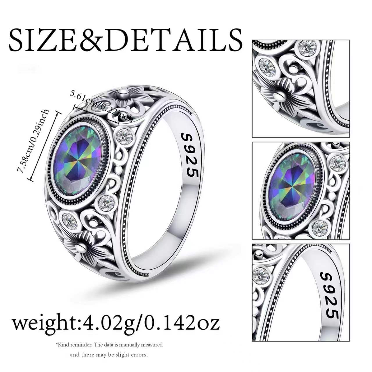 Men's S925 Silver Oval Iridescent Pattern Ring — Stylish Statement