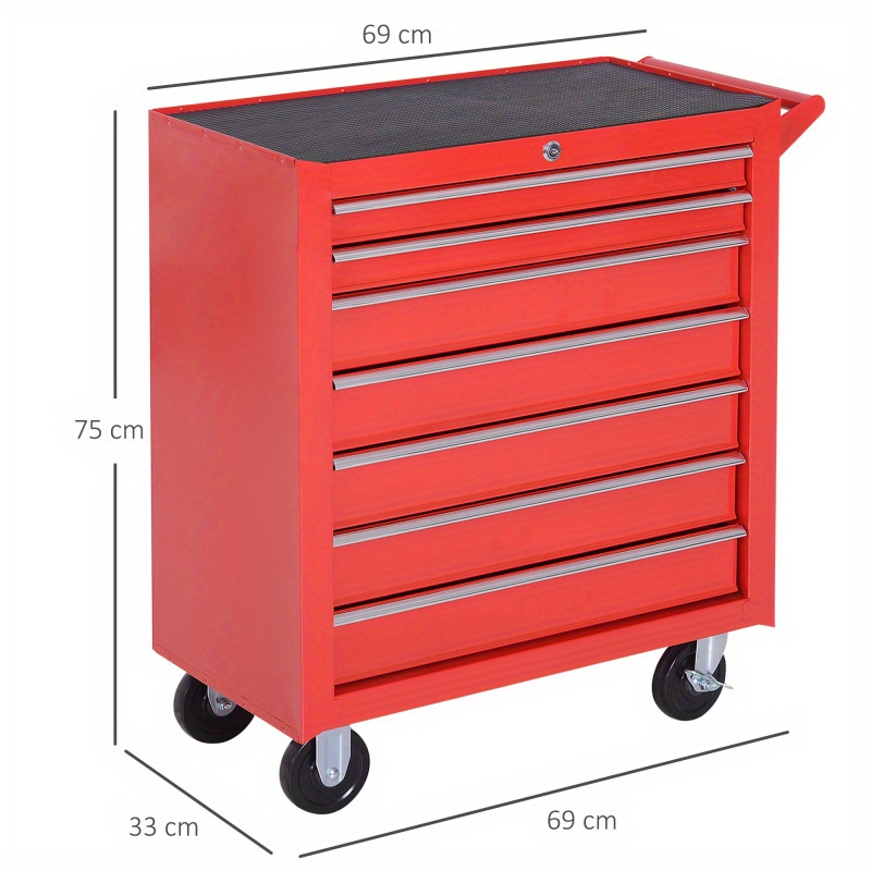 Durhand workshop trolley with rolling tool trolleys with 7 slads lockable Monta ducts with parking brake Mobile trolley Max. Load 150kg steel red