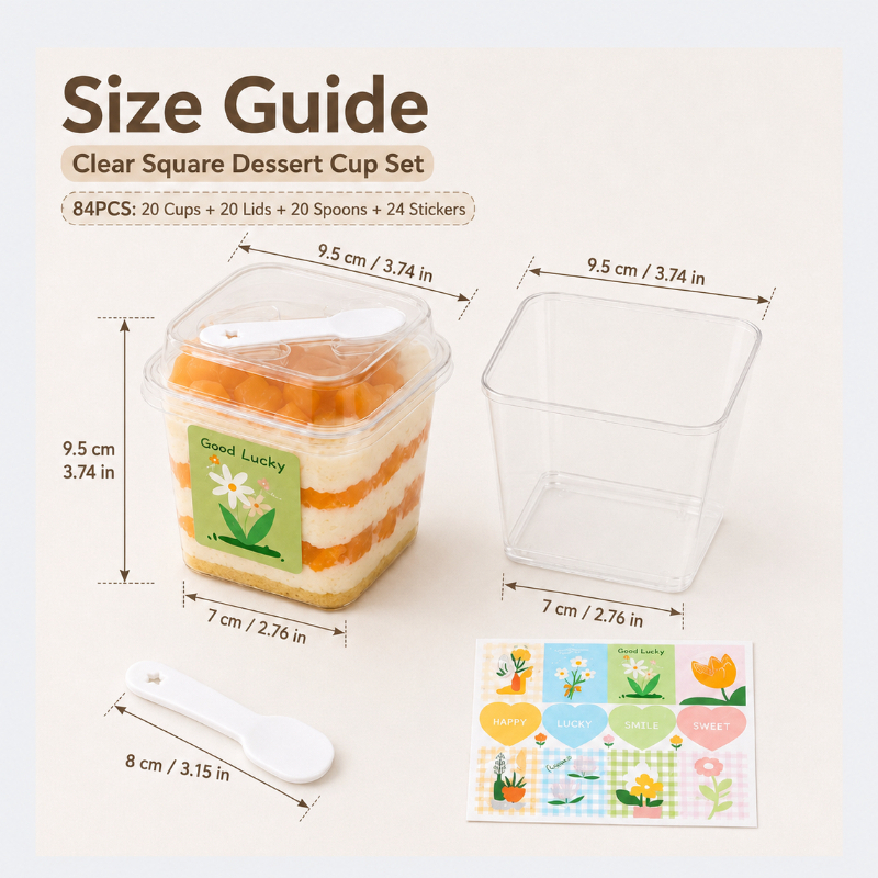 84pcs Transparent Square Dessert Boxes Set with Lids and Spoons