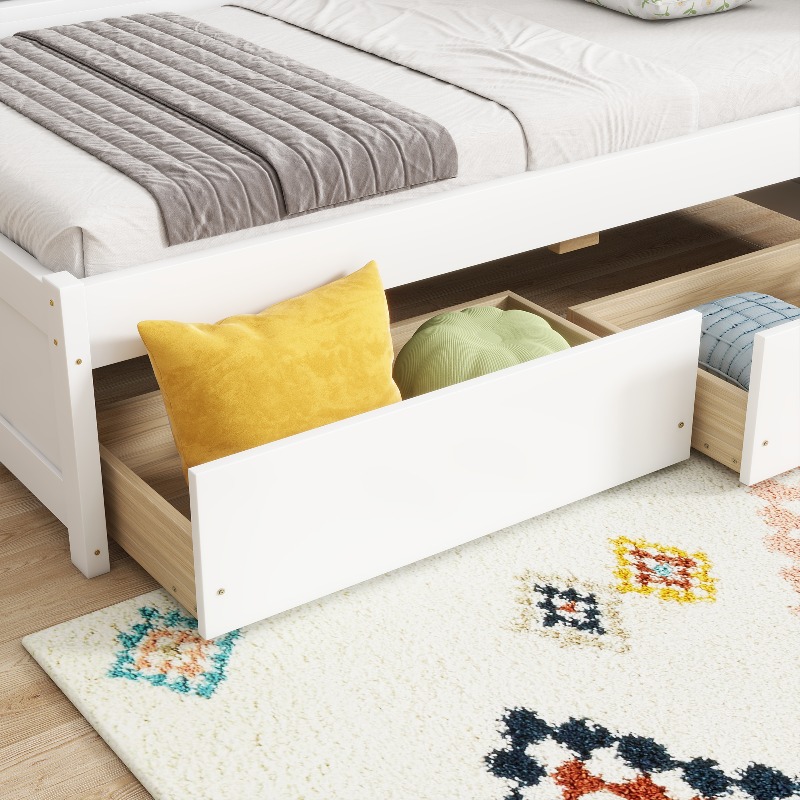 Twin Size L-Shaped Bookcase Bed with Bookshelf Headboard & Two Drawers - Space-Saving Storage Bed Frame, Modern Suitable for Small Rooms, Dorms, Apartments, No Assembly Required (No Wood)