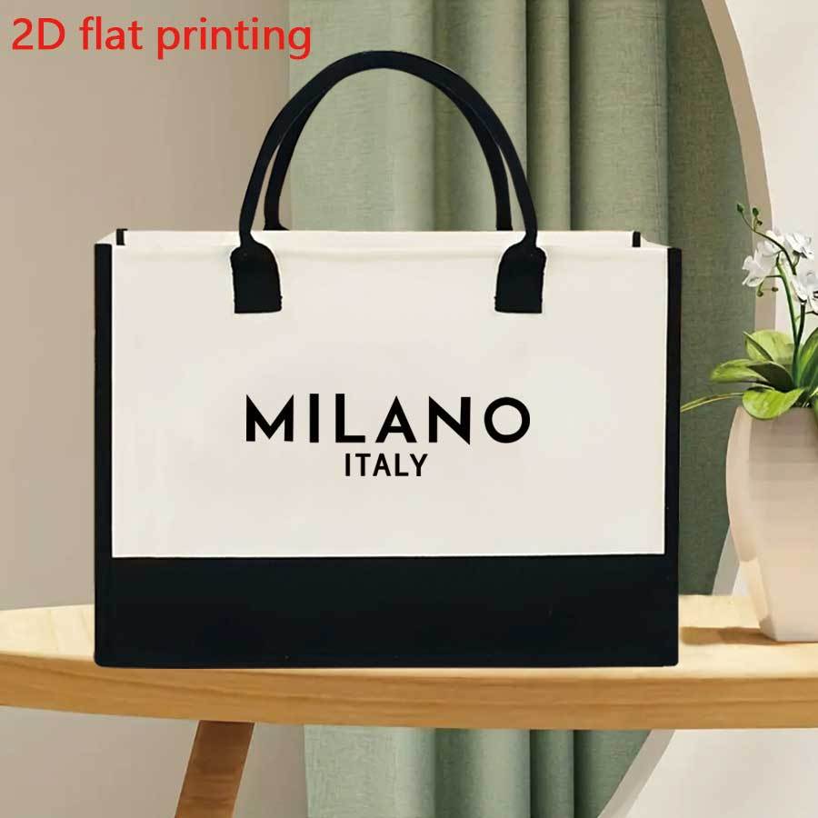 TEMU [women's Shoulder Bag] Large Capacity " Italy" Print Tote Bag - Stylish White & , Durable Polyester Material, Perfect For Travel, Work, Shopping