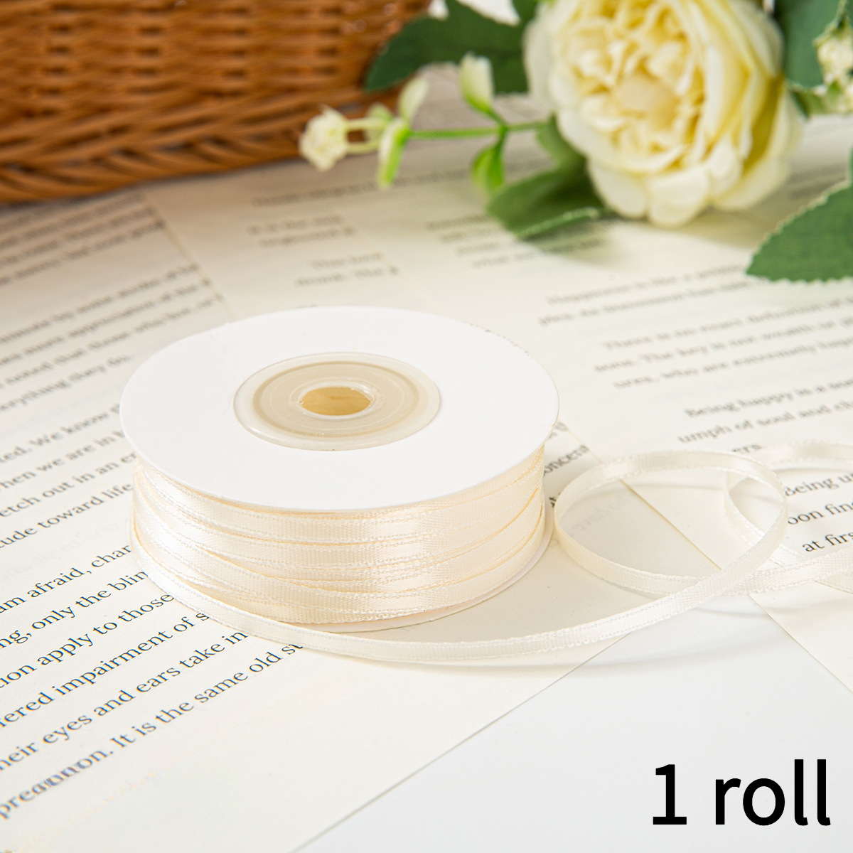 1 Roll 0.3cm* 40m Polyester Ribbon Double-sided Woven Ribbon Handmade Diy Gift Box Packaging Ribbon Hair Accessories Headwear Bow Gift Packaging Ribbon