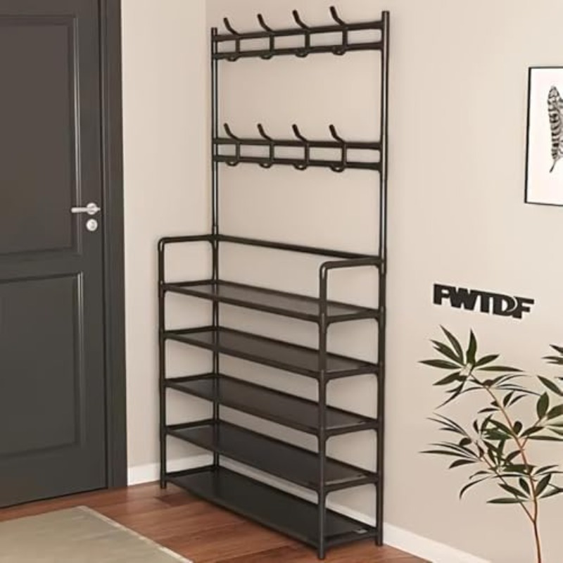 sturdy metal shoe rack with hooks multi layer freestanding storage for home apartment use   dorms living rooms entrances bathrooms   sleek metal rack multitier rack shoe storage organizer  