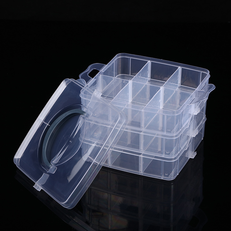 TEMU 3-tier Transparent Stackable Adjustable 18-compartment Slot Plastic Craft Storage Box Organizer Tray Container