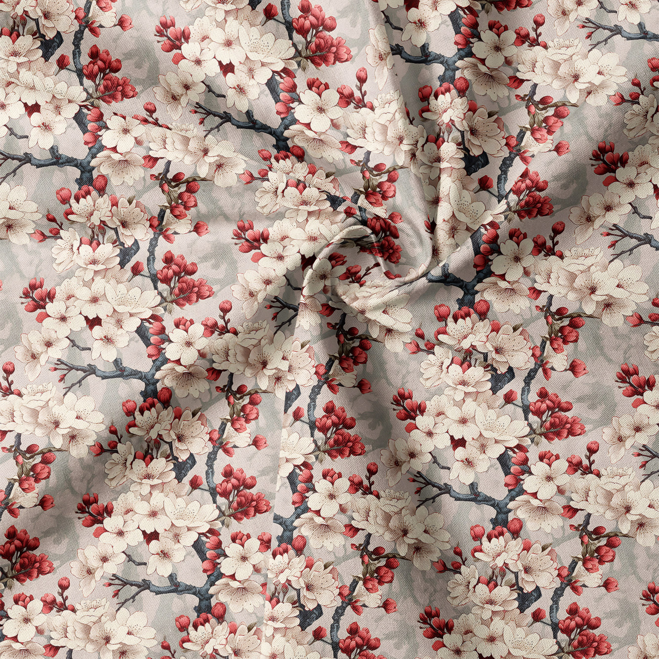 TEMU Pièce de 39x59 pouces (100x150 cm), 120 g/m², motif vintage délicat de branche de cerisier peint à pour la Saint-Valentin, tissu 100 % . Idéal
