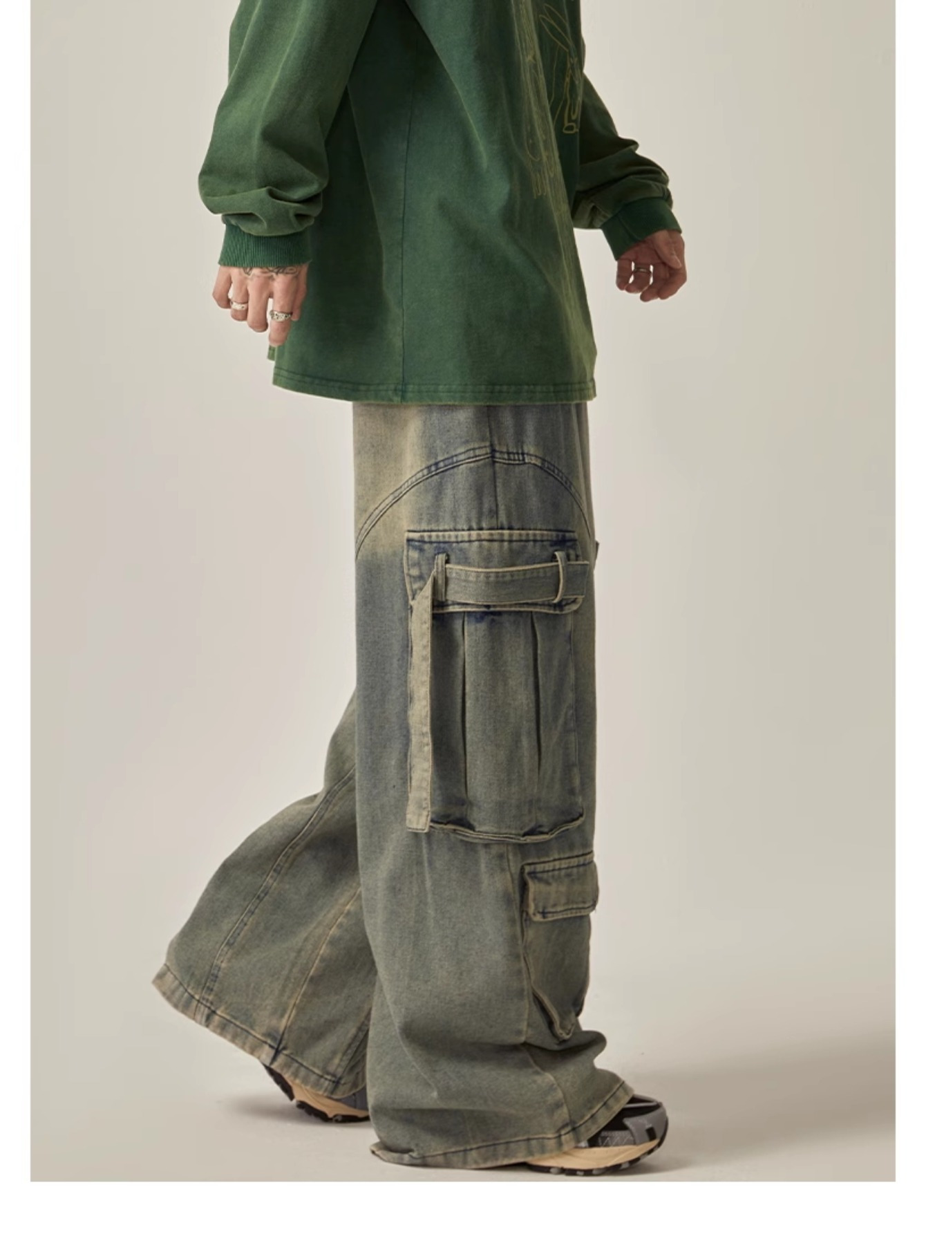 【BAON】[unisex] Quarren vintage washed cargo denim pants BAON】[unisex] Quarren vintage washed cargo denim pants