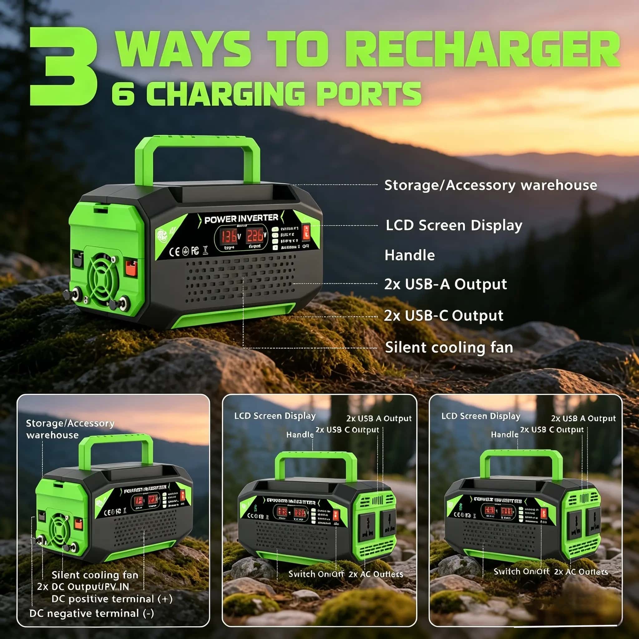1000W/500W Inverter with Car Plug and Connecting Wire Accessories