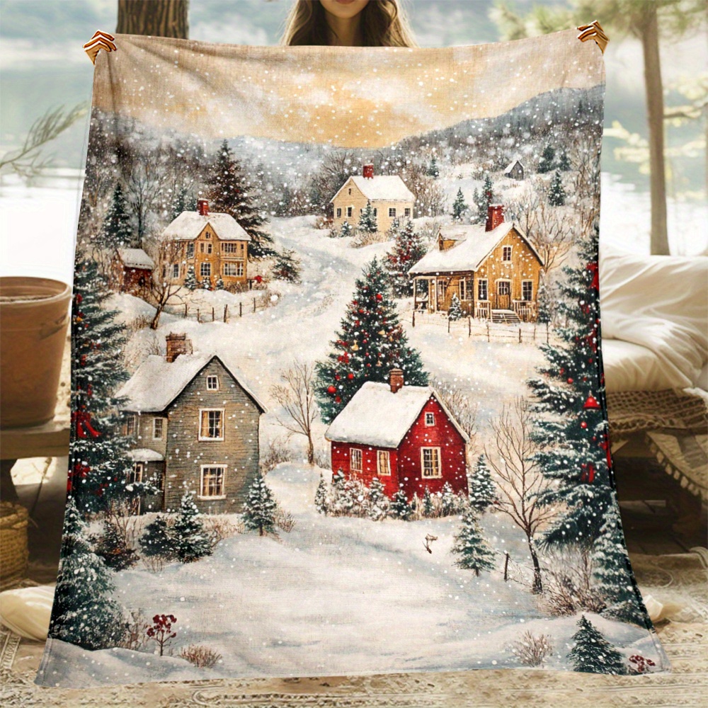 

Cozy Winter-themed Flannel Throw Blanket - Soft, Lightweight & For Sofa, Bed, - Perfect Gift For Family & Friends