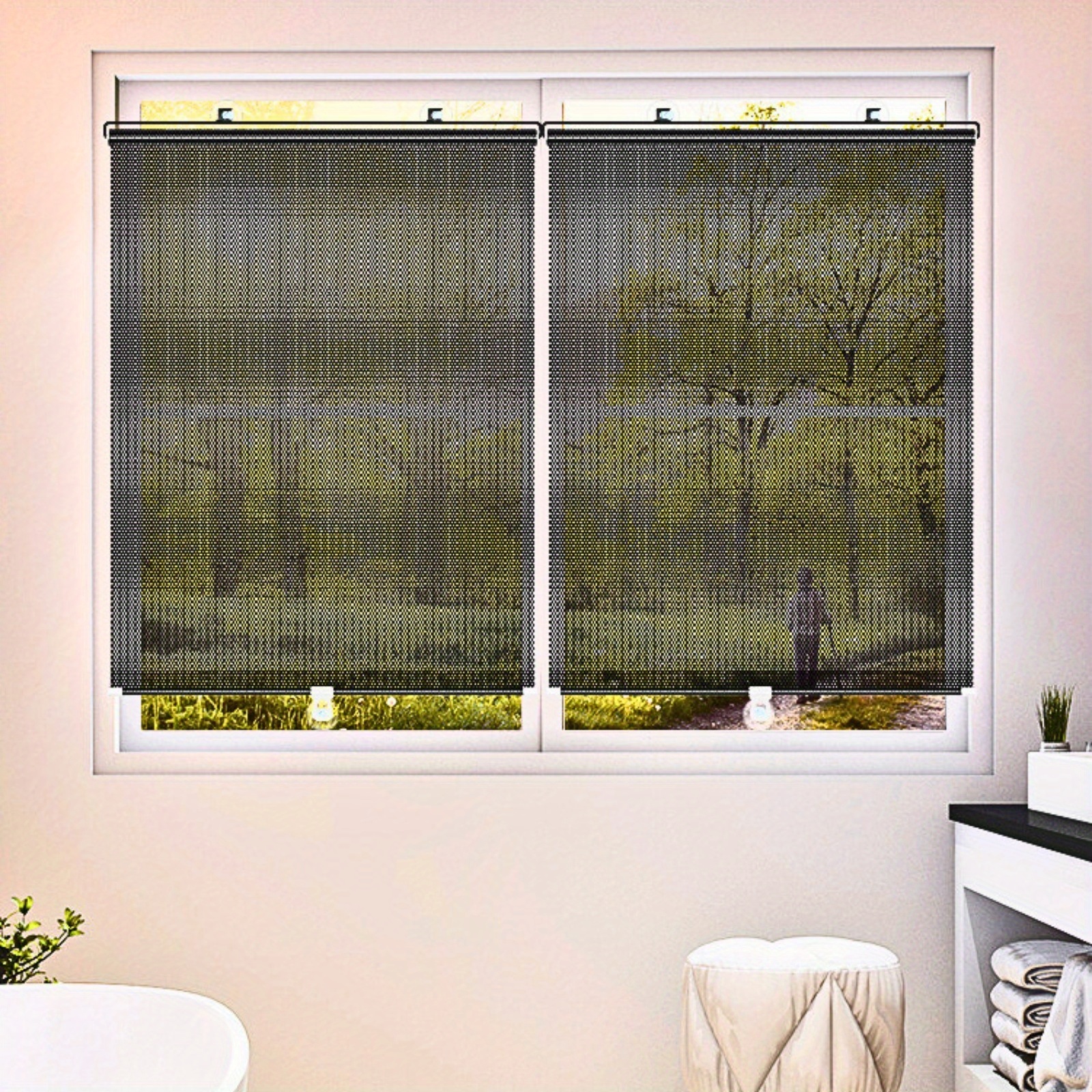 1pc of Blackout Roller Window Shades | Installation Without Drilling | Suitable for Bedroom And Balcony | Designed for Wind Protection | Mounting Without Leaving Marks | Easy to Pull Operation