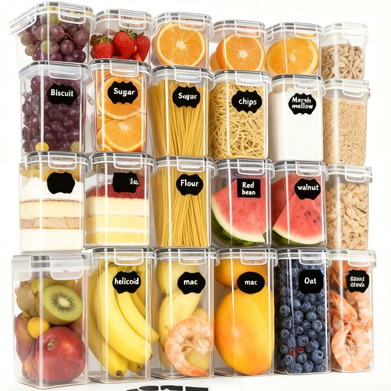Image of 48pcs Food Containers - Fresh Keeping Cans Set With Lid, Stackable Storage Box Organizer And Refrigerator Organizer, For Storing Food And Kitchen Organizer And Storage - (24 Lids + 24 Jars) Mixed Set