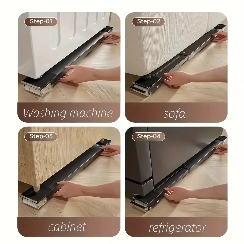 2pcs Household Heavy-Duty Adjustable Mobile Base with Wheels, Appliance Cart, Non-Slip Mat, Stable Load-Bearing Design, Suitable for Refrigerators, Washing Machines, Freezers - Heavy-Duty Metal Structure, for Home And Commercial Use, High-Load Tra