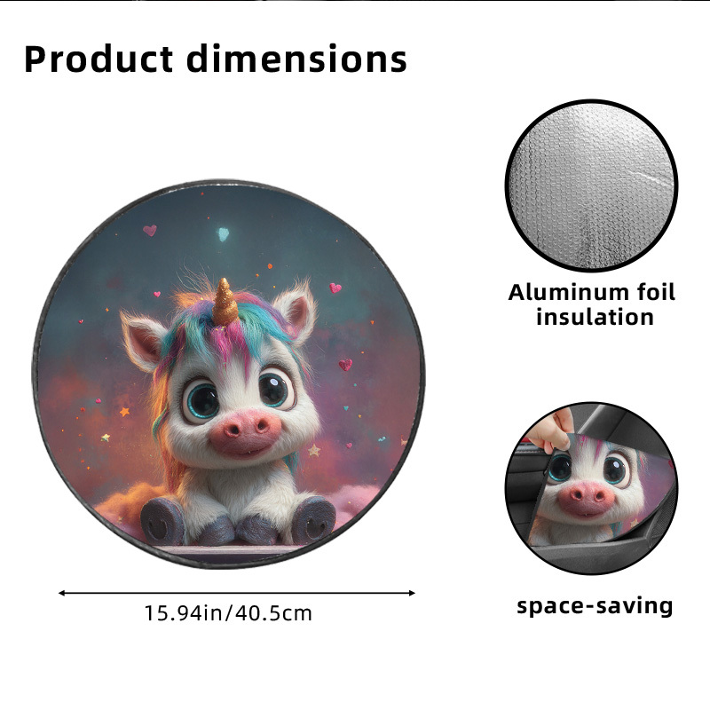 TEMU 1pc Unicorn Steering Wheel Cover Sunshade - Fit For Car, Suvs & Sedans, Heat Shield &, Suitable For Vehicle Models, Stylish Dashboard Accessory