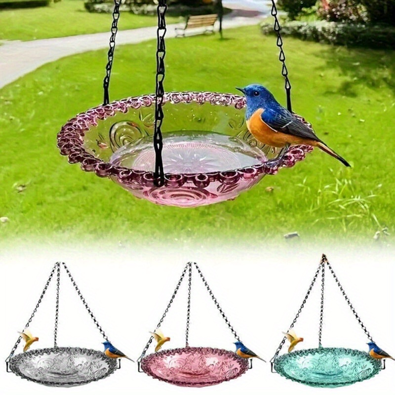 TEMU Hanging Bird Feeder With Stand Bird Bath Garden Bird House With Iron Chain
