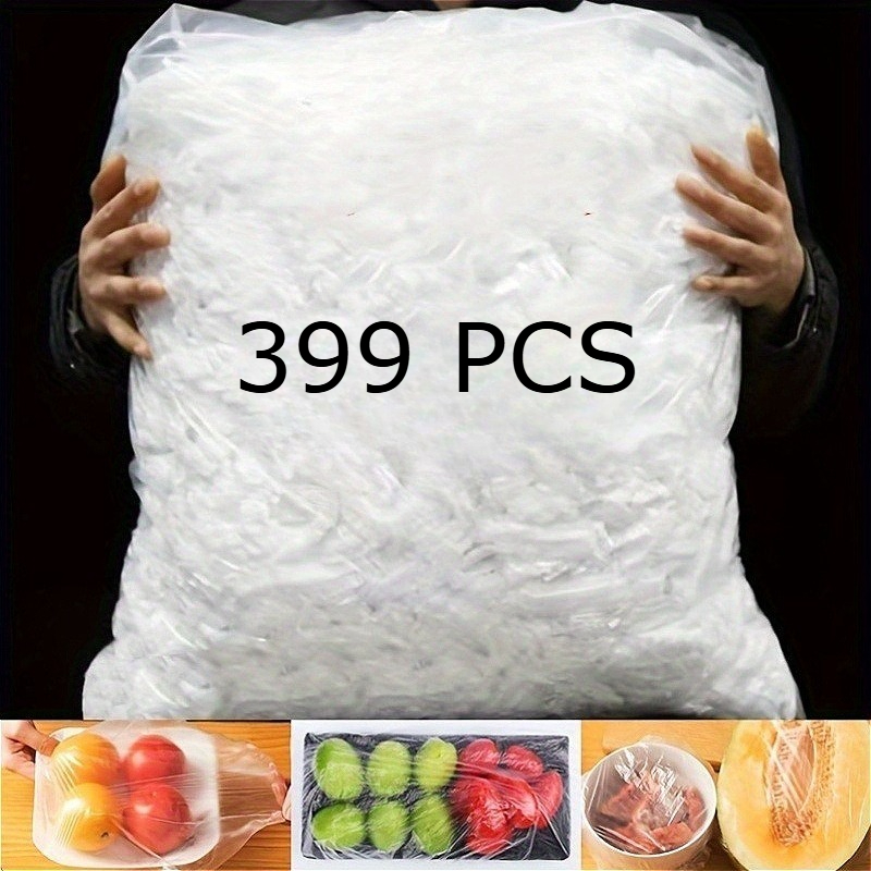 TEMU 399pcs Reusable Thick Elastic Food Grade Plastic Stretch Lids - Transparent Bowl Covers For Kitchen & Restaurant, Flexible Dish Sealing Covers