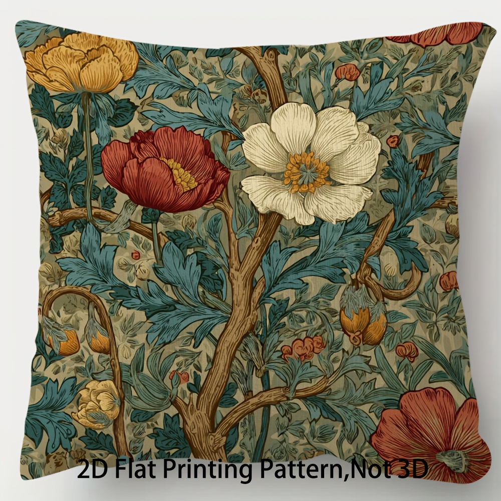 TEMU 1 housse de coussin décorative William à motif floral avec fermeture éclair, 18x18 pouces carrée, adaptée pour canapé, salon, chambre, bureau -