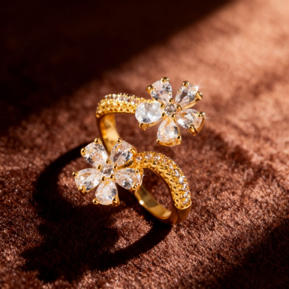 E-shop Valentinstag Neujahr Synthetischer Zirkonia Ring, Exquisites Blumenmuster & Cluster-Einlage, Festlicher & Romantischer Stil für Valentinstage,