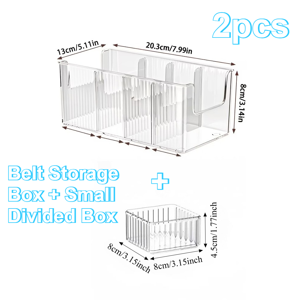 TEMU 2pcs Set [belt Storage Box And Small Divider Box], Vertical Transparent Compartment Belt Organizer, Home Closet Drawer Accessory Organizer, Can
