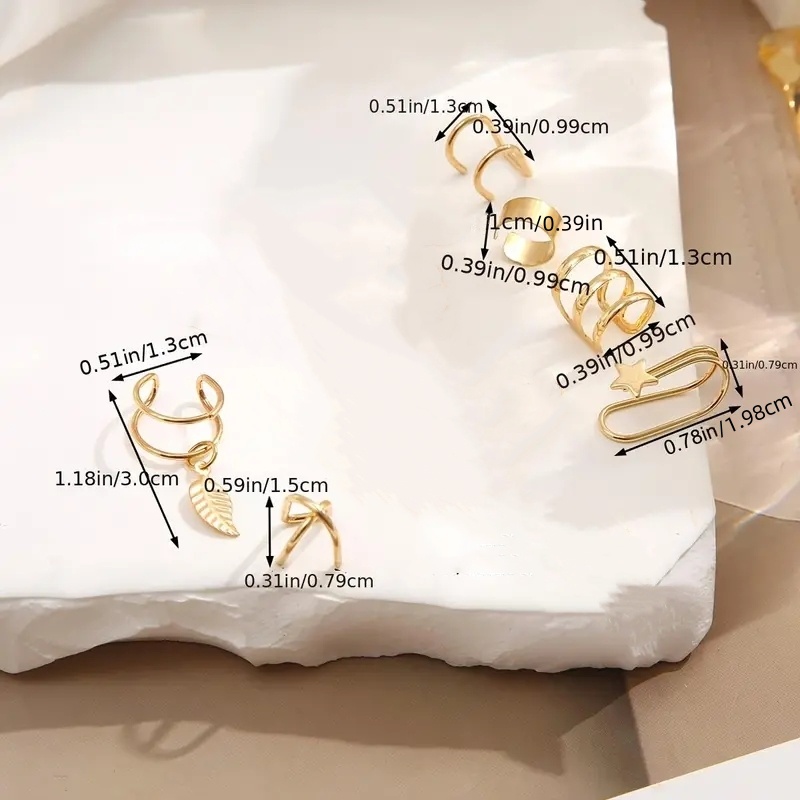 6pcs No-Piercing Clip-On Ear Cuff Earrings for Women