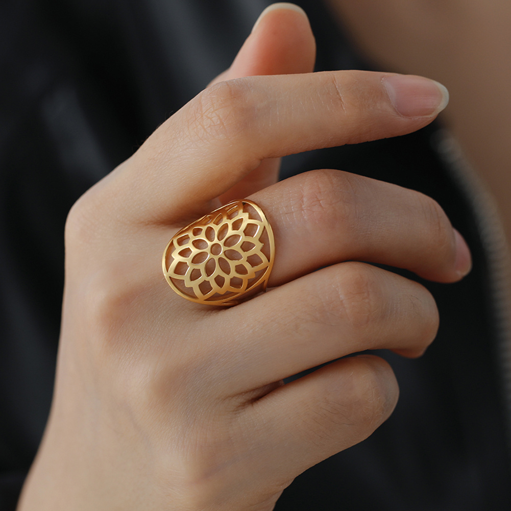 Men's Bohemian Adjustable Lotus Flower Ring, Vintage Design