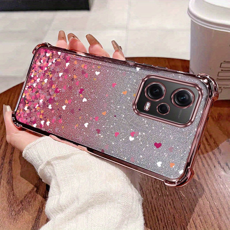TEMU para teléfono: Carcasa trasera transparente con chapado de y de amor para Pro 5G RedmiNote12Pro 5G, antigolpes y a prueba de impactos