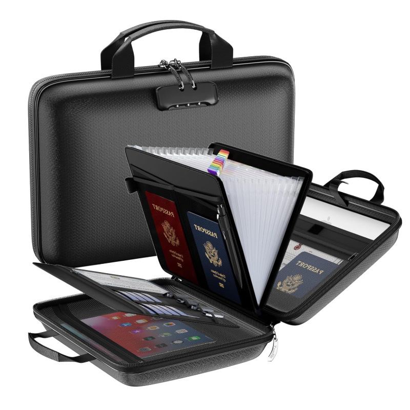 Image of Fireproof File Organizer With Lock | Case, 13 Pocket Accordion File Folder, Portable Home Safe Storage For Important Documents, Laptop Black