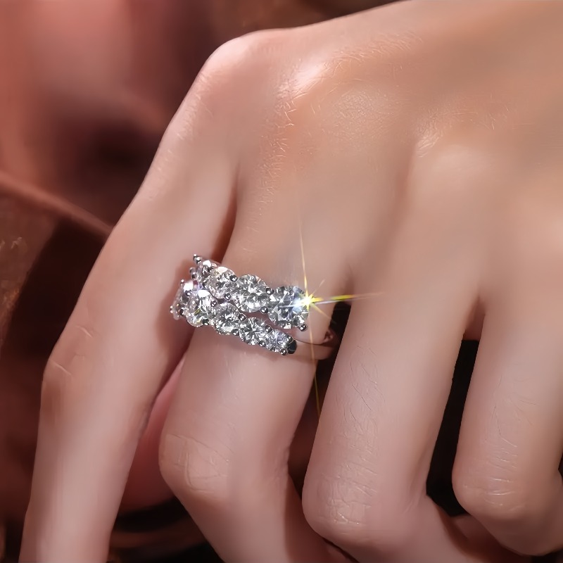 Women's Luxury Inlay Multi Round Sparkling Zirconia Wide Band Ring