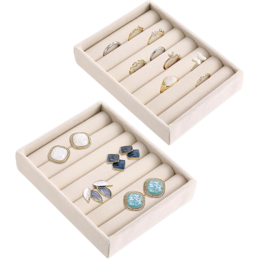 4pcs Ring Display Stand & Jewelry Tray Holder Set