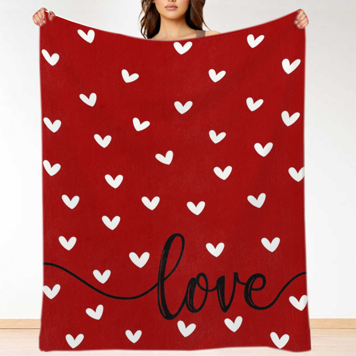 

Romantic Red Heart Pattern Throw Blanket - Soft Polyester Flannel, Ideal Valentine's Day Gift For Her, , , Cartoon Theme