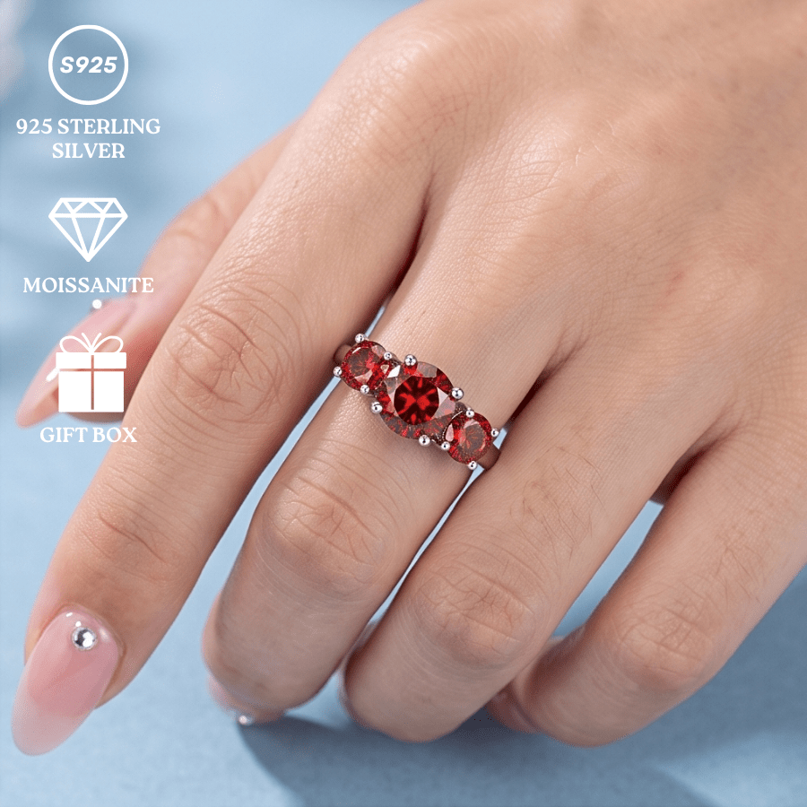 Women's 2/4 Carat Stylish Three Seven-Color Red Moissanite Ring