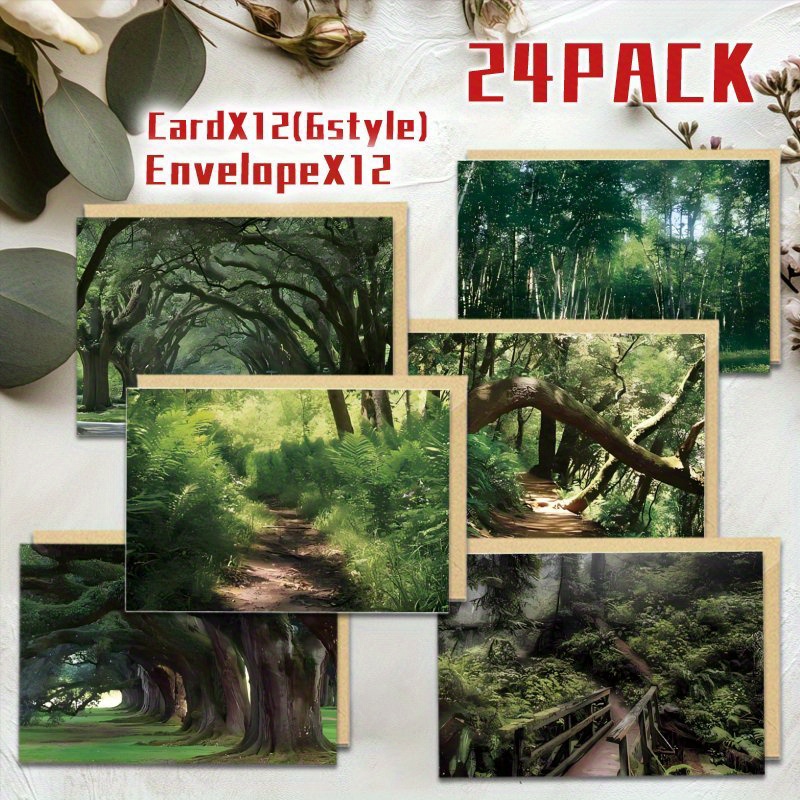 

24pcs Scenery Greeting Cards, Assorted Realistic Nature Designs, Blank Inside, With Envelopes, For Birthday, Thank You, , , Family & Friends, For Multiple