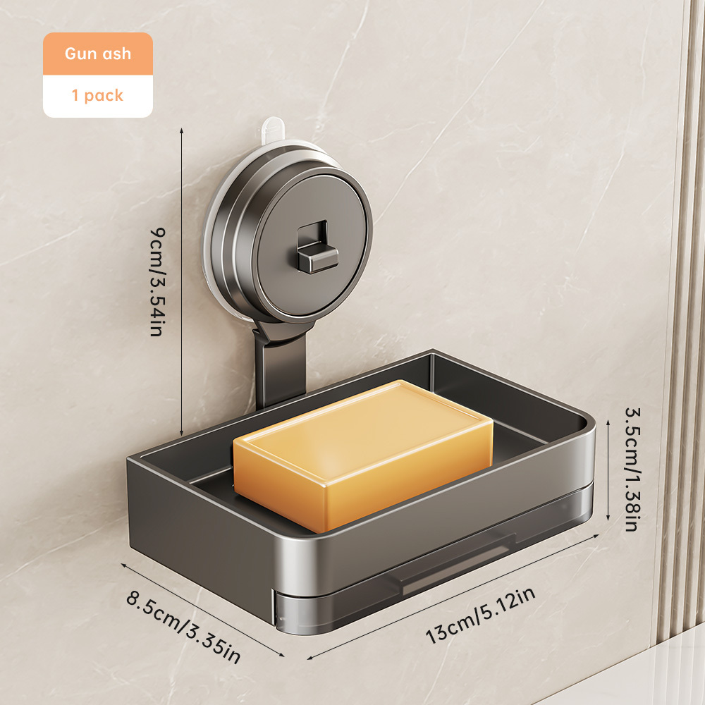 TEMU Strong Suction Cup Draining Soap Dish, No-drill Wall-mounted Holder, Dual-use For Shower And Sink, Bathroom Storage Accessory, , Home Decor And