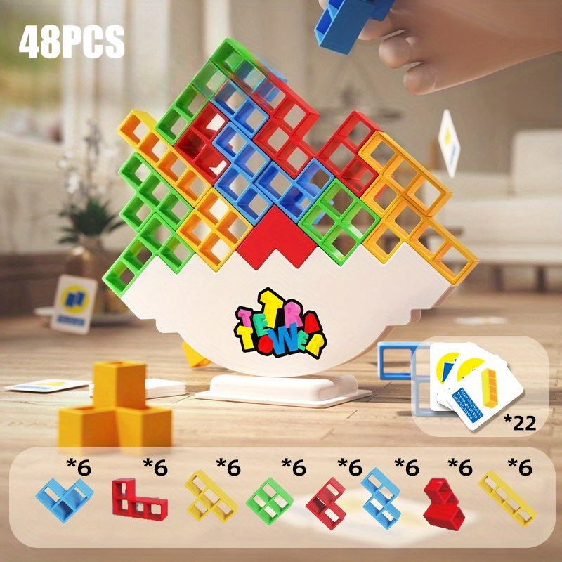 64 building blocks+22 cards+1 base, stacking fun desktop toys, balance blocks, balance tower games, adult entertainment party games, family games, party and travel balance stacking toys