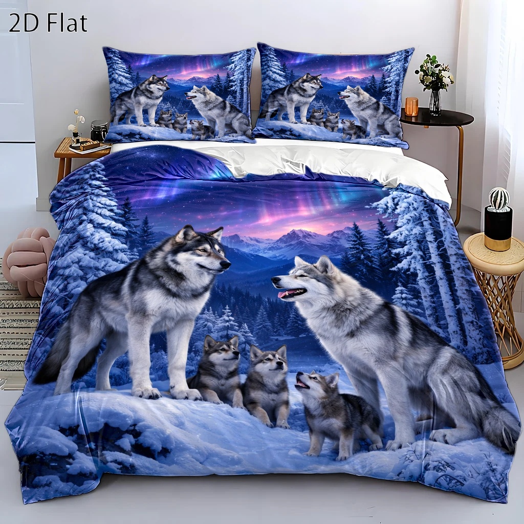TEMU 3pcs Forest Wolf Family Theme Duvet Cover Set, Bedding Of 3 (1 Duvet Cover   2 Pillowcases), Suitable For , Machine Washable, Hidden Zipper