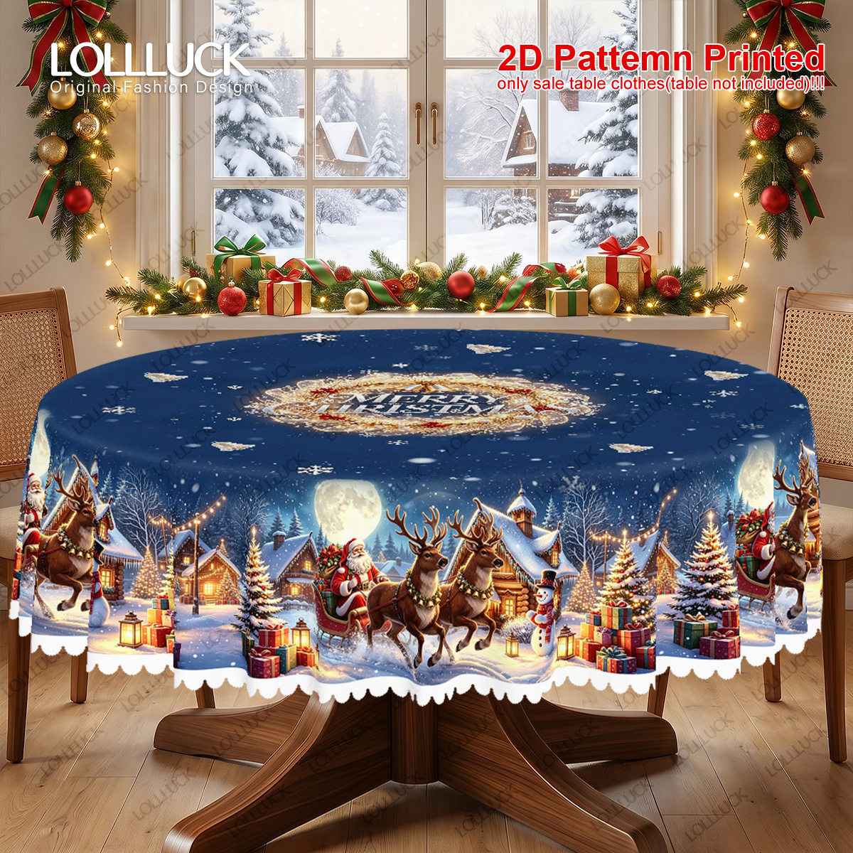1pc christmas themed party tablecloth   bell santa sleigh snowman   printed design rectangular round oval tablecloth embossed edge suitable for kitchen dining dinner room family   decor