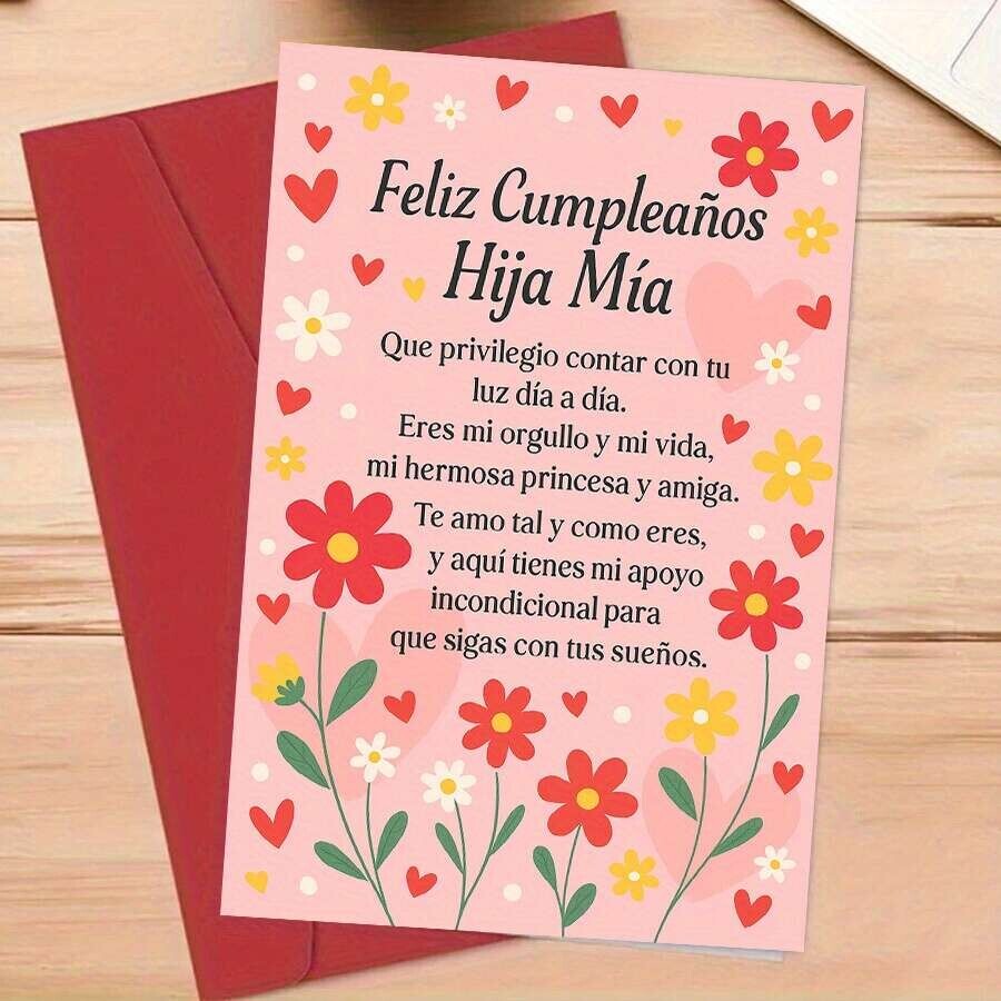 TEMU 1 Tarjeta de felicitación + 1 sobre. 1 pieza de tarjeta de española 2D, adecuada para una hija, con un floral de y en español—un regalo de para