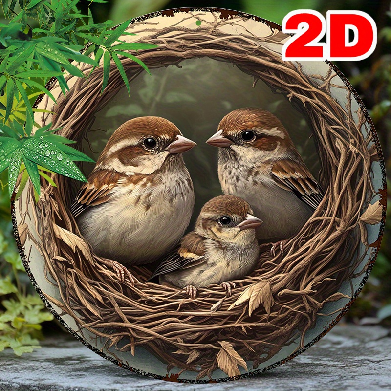 TEMU 2d Flat - [2d Flat] 2d Round Aluminum Sign, 2d Metal Sign, Metal Sign Featuring In A Nest, Printed Round Wreath Sign, Wreath Decoration Suitable