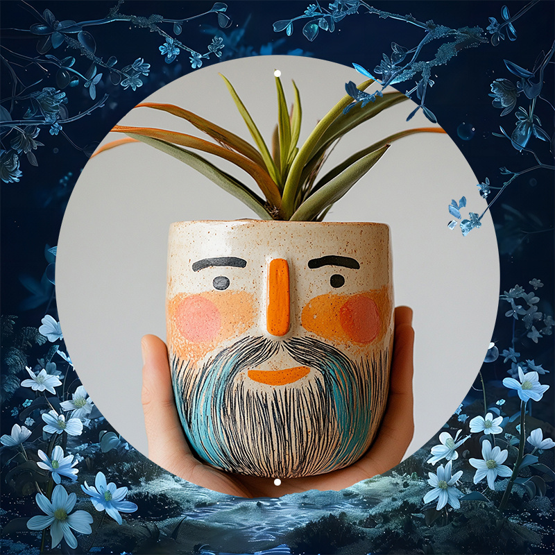 

1pc Bearded For Man , 8x8 Inch Round Wall Hanging - Rustic Terracotta-style Planter For Indoor Plants, Home, Coffee Shop, Restaurant Decor - , No Battery Needed, Ideal For All Holidays, Garden Decor