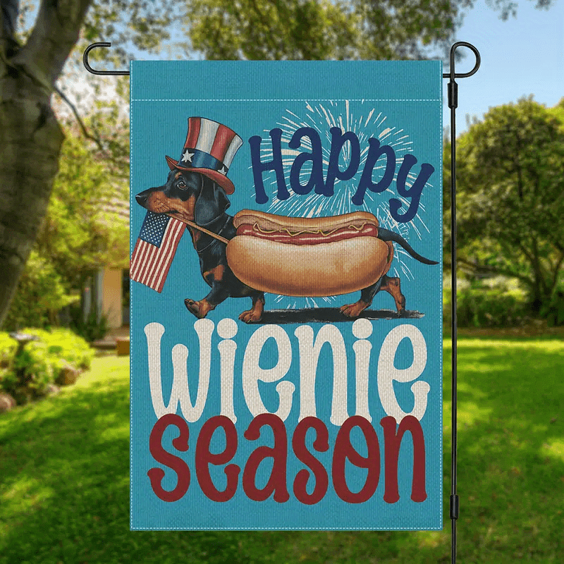 TEMU 1pc Hot Dog Garden Flag | Reversible 12x18" Outdoor Decoration With American Flag, Fireworks And "happy Day" Design, Durable Polyester For Day