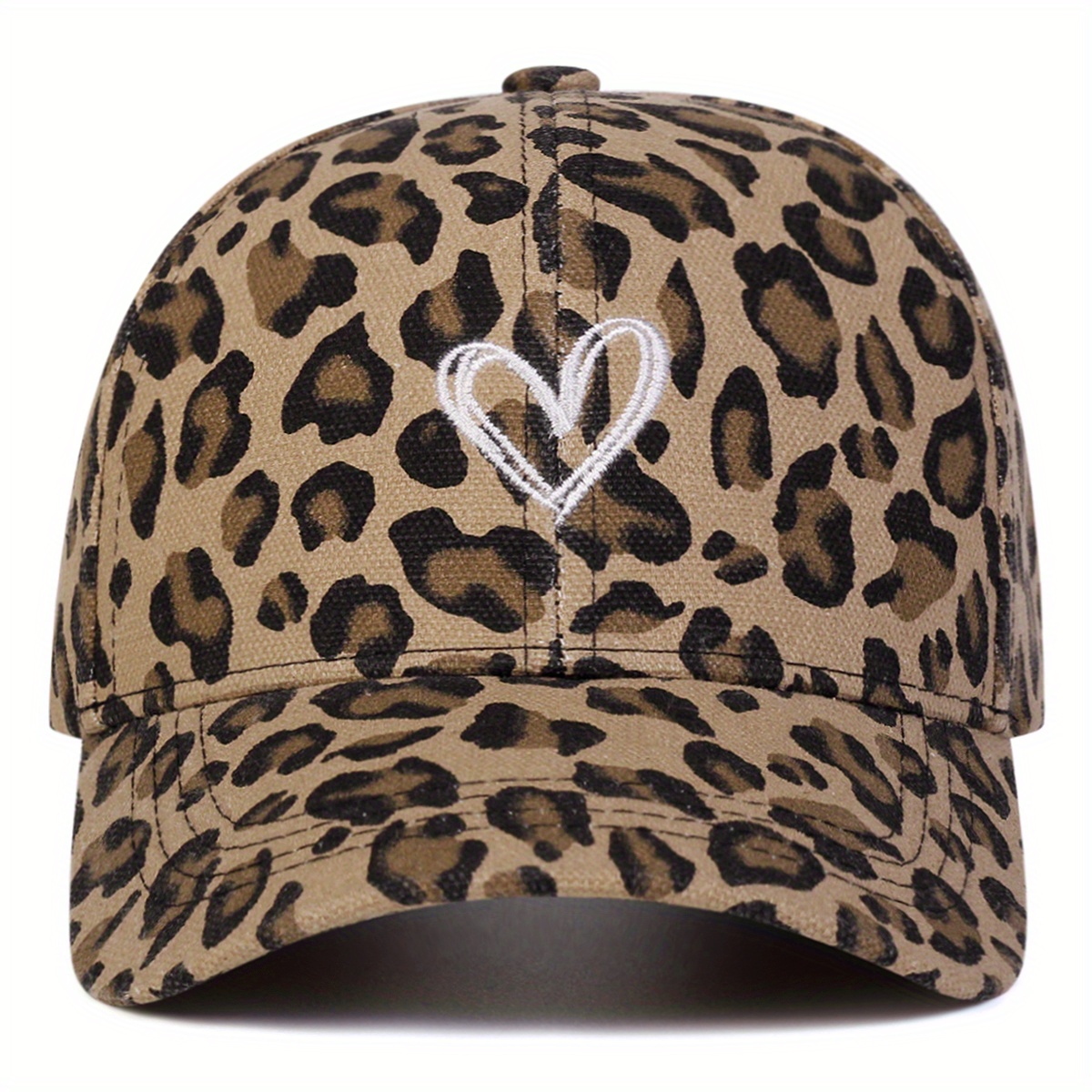 Image of Women's Leopard Print Heart Embroidery Baseball Cap Outdoor Adjustable Fashion Casual Hat Suitable For Spring Summer Travel Beach Vacation