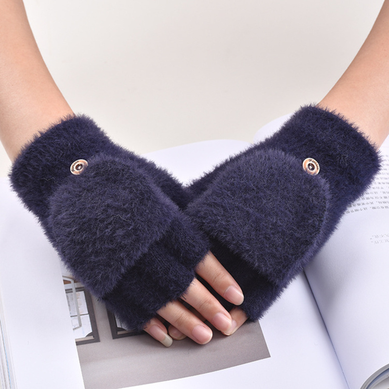 Image of Winter Warm Half-finger Gloves, Unisex Casual Gloves, , Solid Color, Hand Washable, Essential For Outdoor